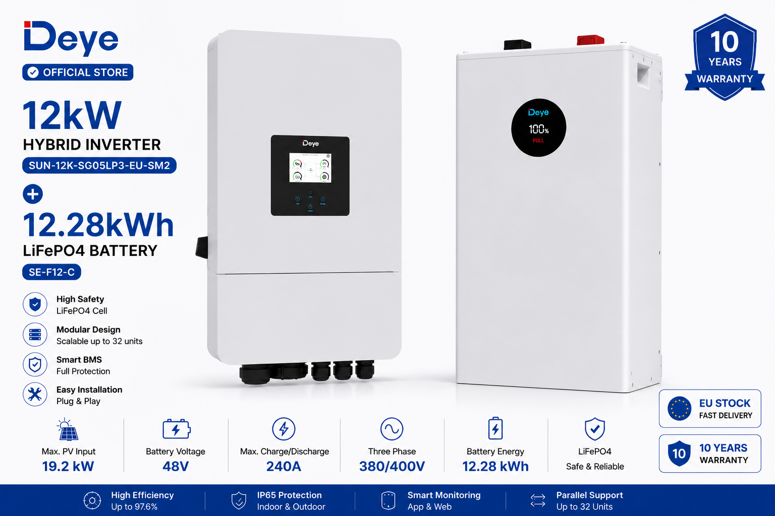 12kw 12kwh Deye LV 12kW + 12.28 kWh energijos kaupimo sistema - Image 1